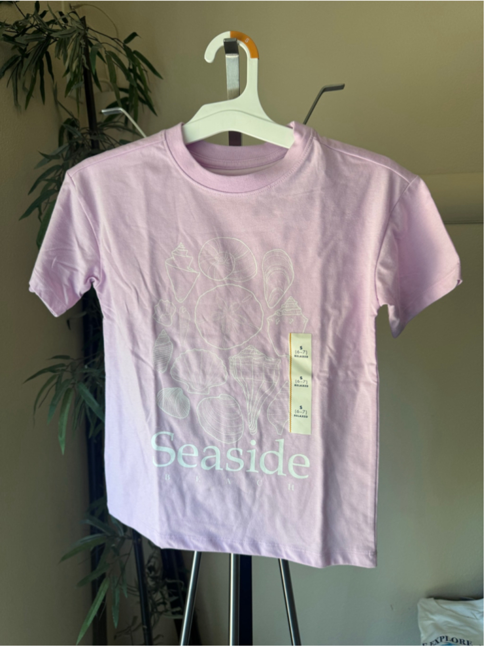 Girls Cat & Jack Short Sleeve Tee S Purple White Seaside Beach